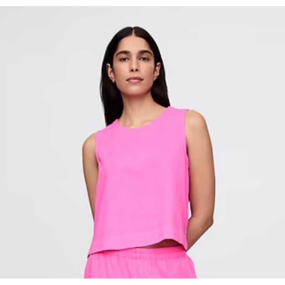 GAP Women Pink 100% Cotton Boxy heavyweight Tank Top Large Sleeveless Crew Neck